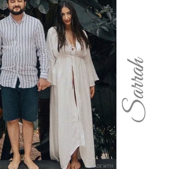 New Summer Bohemian White Gauzy Beach Long Maxi Dress Kimono - Picture 8 of 15